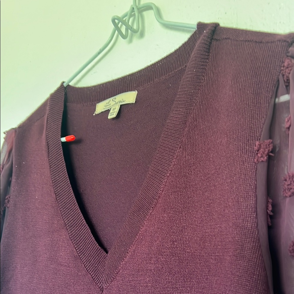 Les Serein  burgundy V-Neck women’s long   pullover  long sleeve Sz S/P - Picture 6 of 9